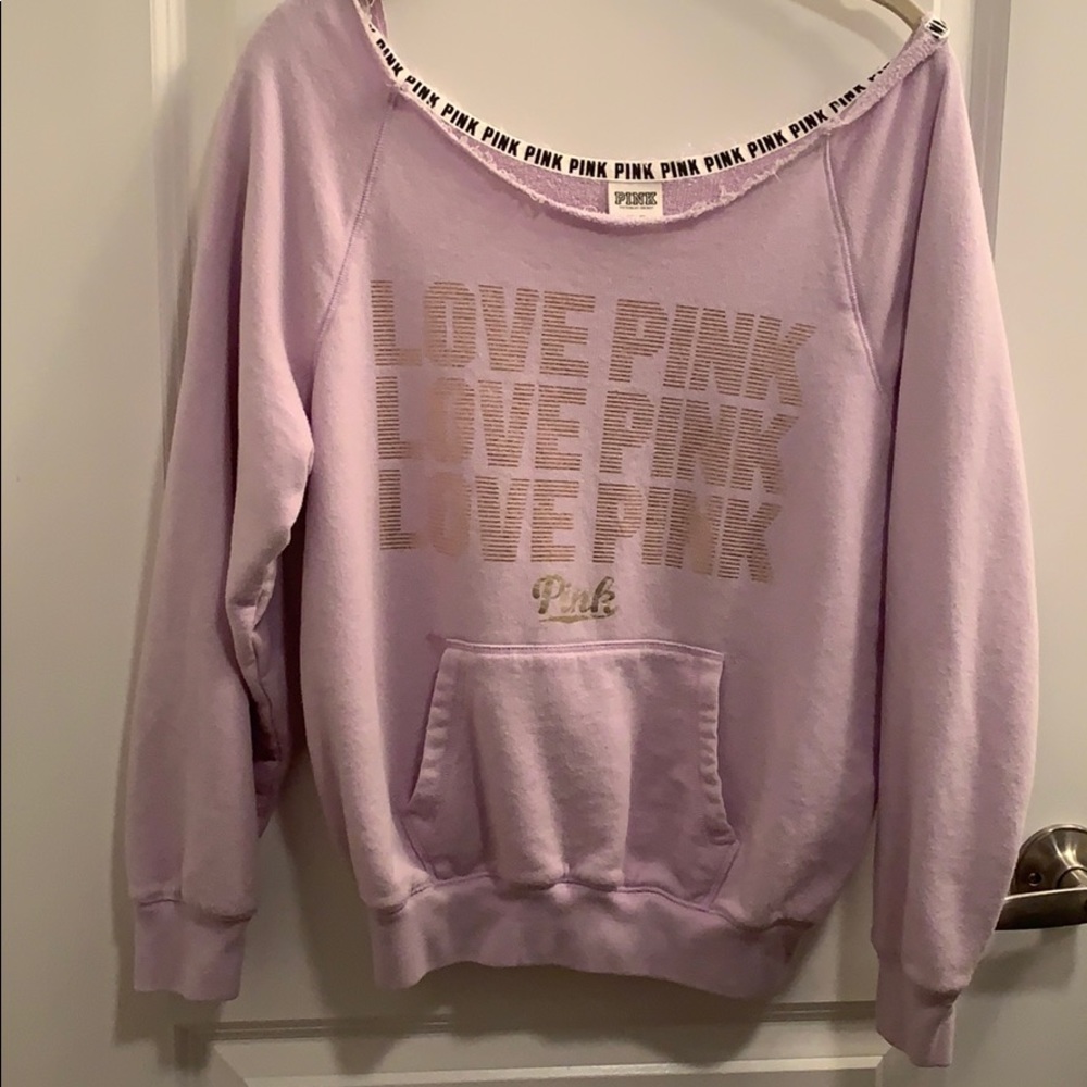 Purple off the shoulder VS sweatshirt